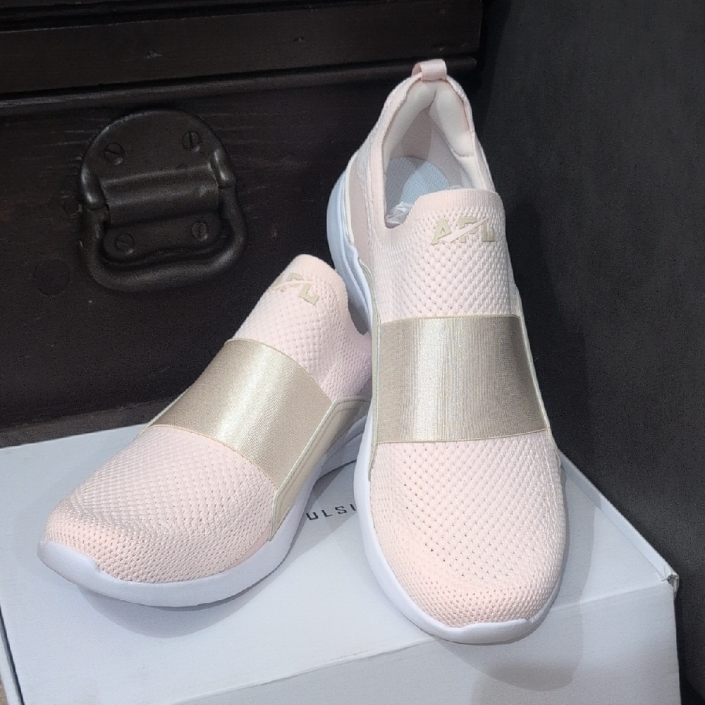 APL Men's Pink and Gold Athletic Slip-Ons